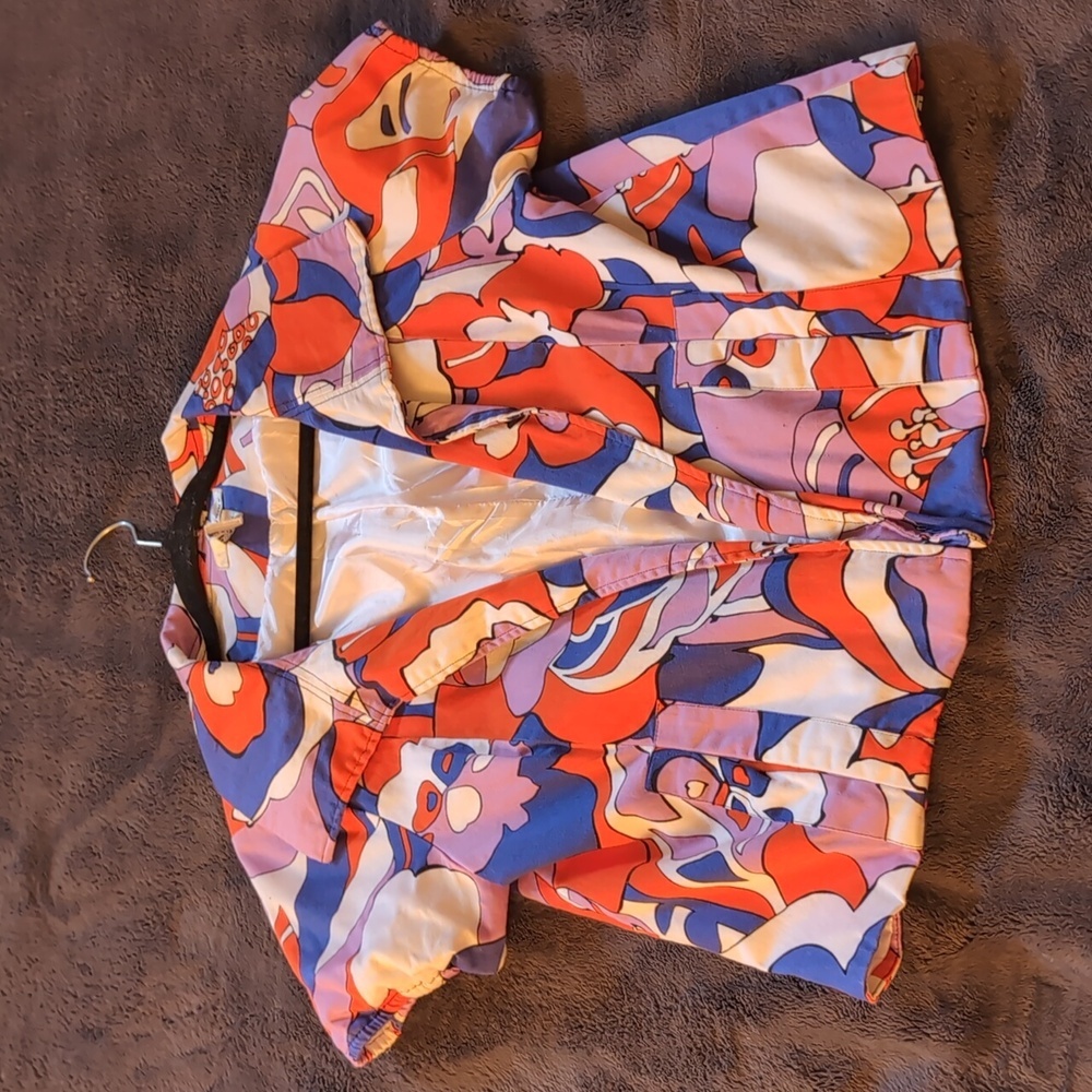 WD NY| Red, Blue and Purple Bright Abstract Floral Patterned Open Front Coat